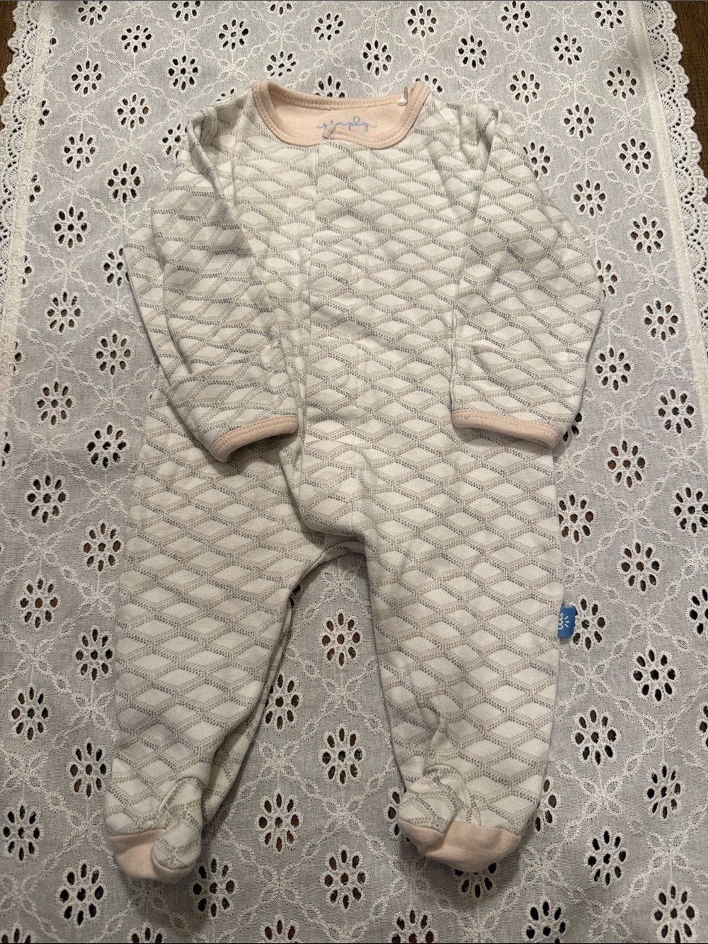 Simply Magnetic Me Footed One-Piece with Blush Trim organic cotton